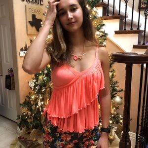 FREE PEOPLE soft tiered coral top Size S